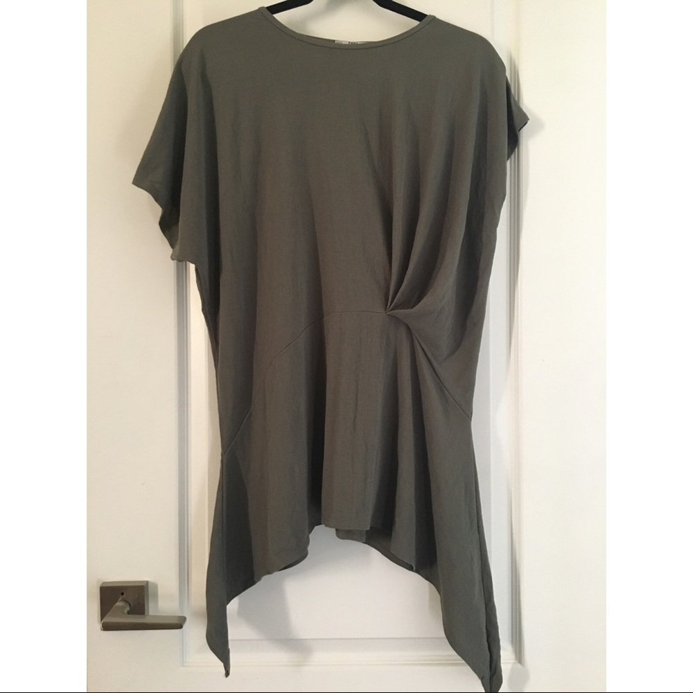 Zara Round Neck Green Green Loose Drapey Asymmetric Tunic Shirt